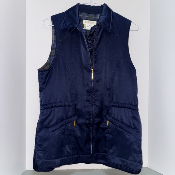 Escada Jackets & Blazers - Escada Clubhouse Navy Vest Size 36 Satin Plaid Lining Equestrian